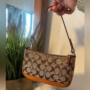 Coach Signature Brown and Tan Shoulder Bag